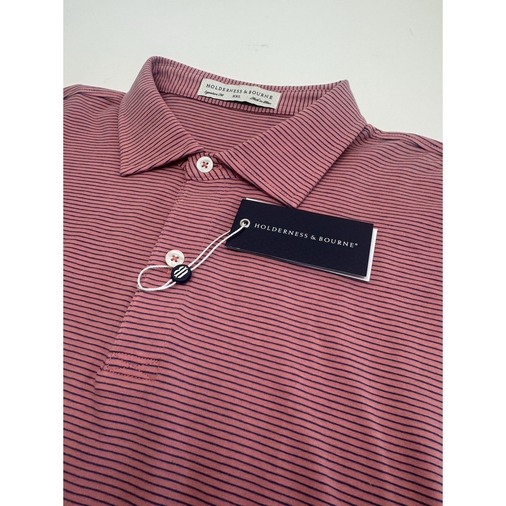 NWT Holderness & Bourne The Nagle Coral Striped Golf Polo Shirt Men's XXL $105